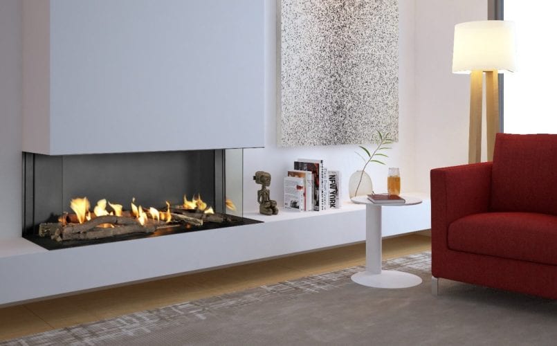 Flare double corner fireplace in living room
