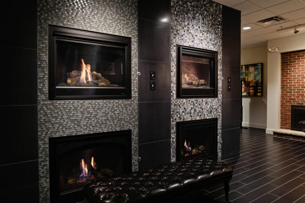 Fireplaces on display in showroom