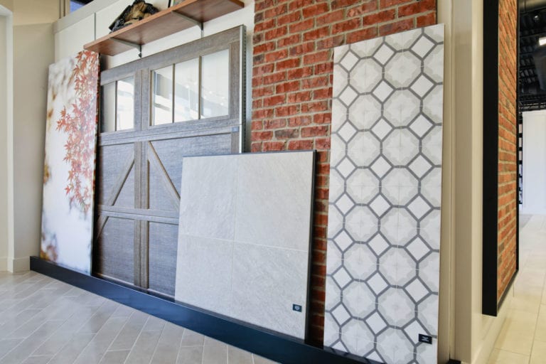 Tile, Masonry, Garage Door, and Fireplaces in Showroom
