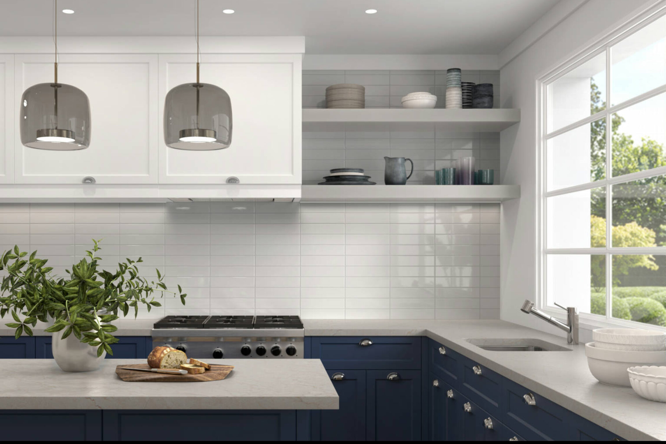 Kitchen featuring a whiet tile backsplash